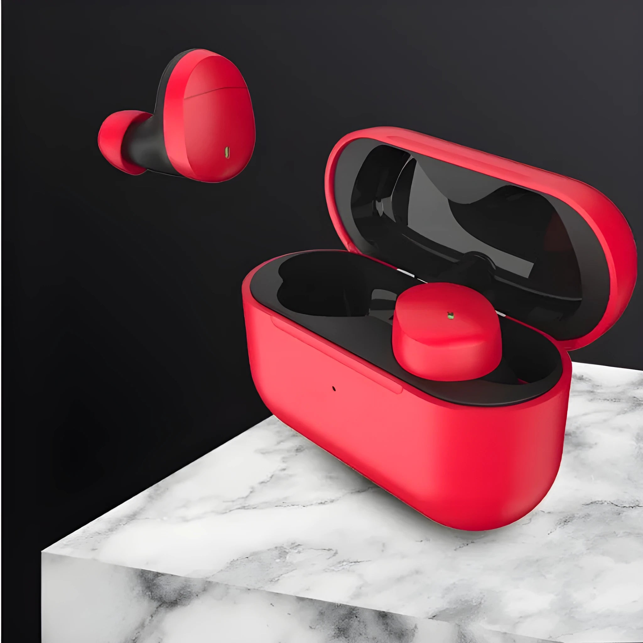 Flame red Qualcomm Bluetooth 5.2 wireless earbuds with APTX support and bilateral stereo design