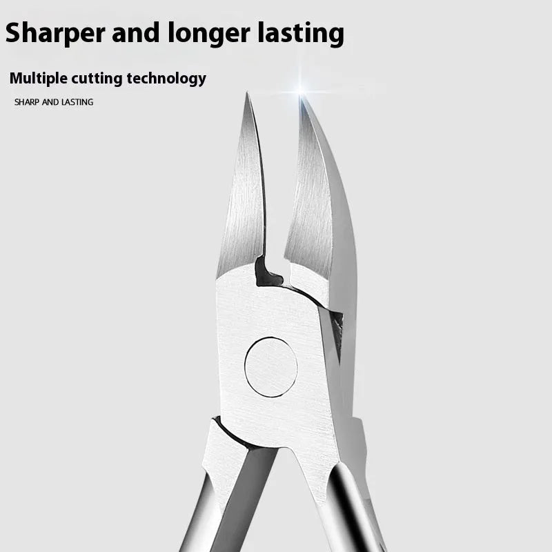 Bevel olecranon groove nail clippers in five colours: black, red, blue, pink, and white.
