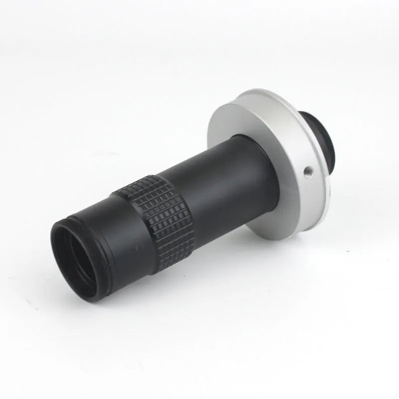 Black metal industrial camera monocular lens for 130x magnification with 60-300mm working distance.