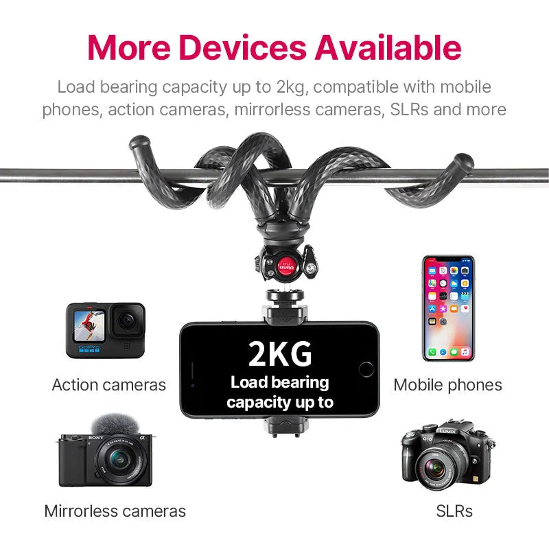 Black Octopus FT-01 mobile phone tripod extended to 360mm with phone clip attached