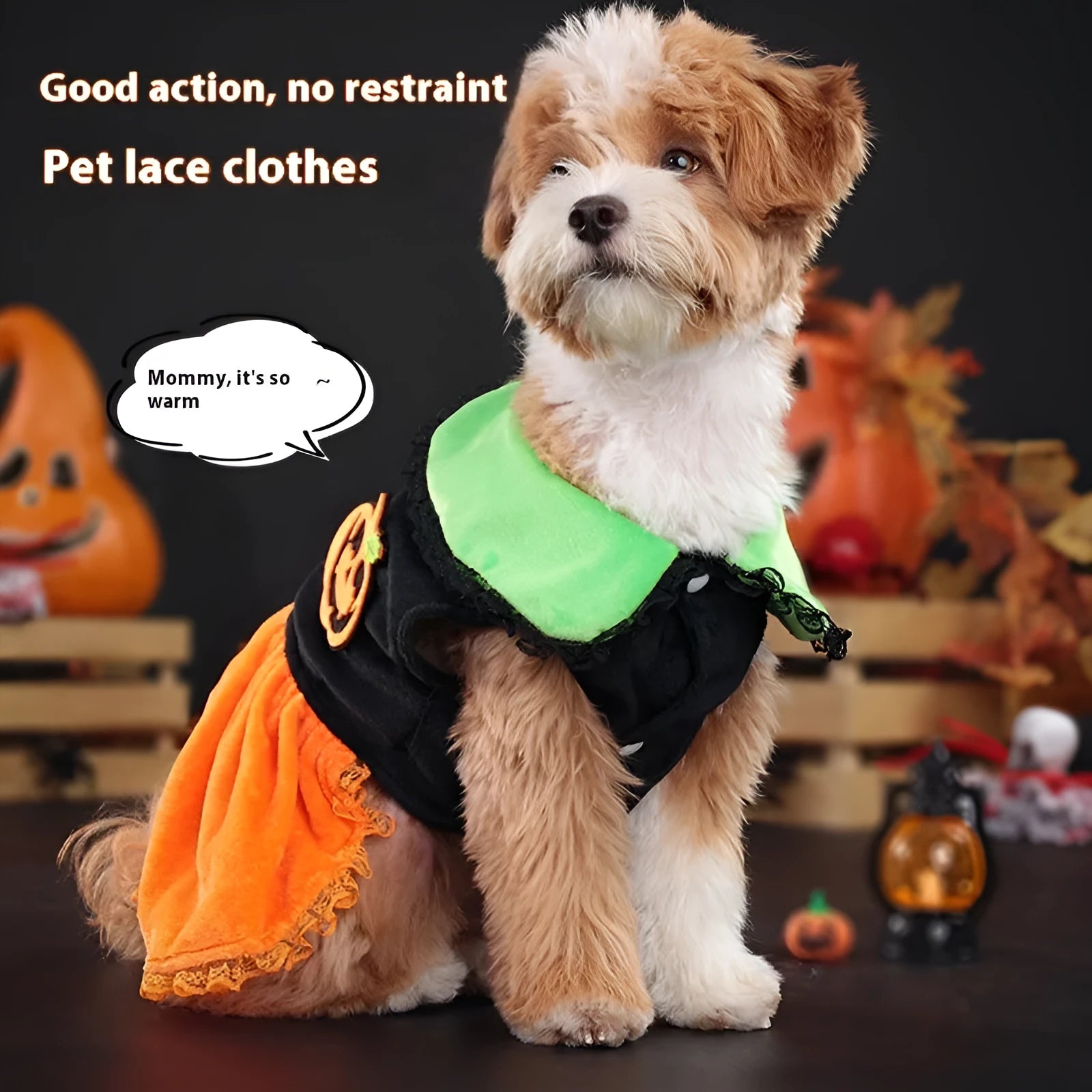 Halloween pumpkin skirt and sweater pet costumes for dogs and cats in crystal velvet material