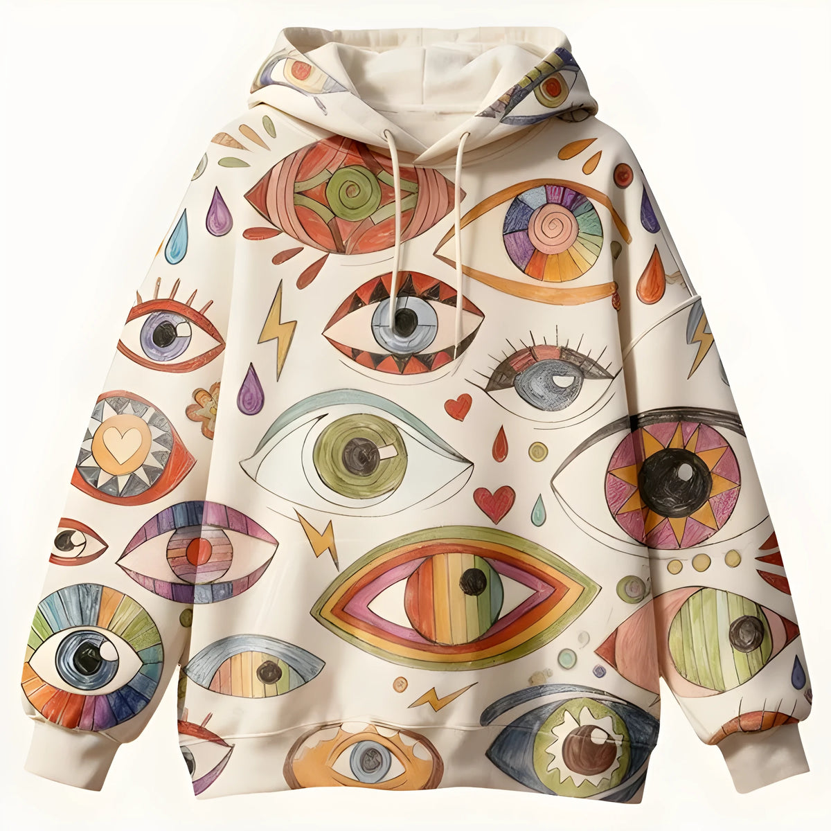 Apricot printed polyester sweater with round neck and long sleeves, sizes XS to 3XL