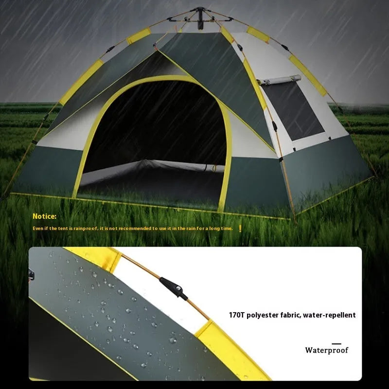 Dark green silver glue automatic tent for 3-4 people with quick-open design, 220 x 200 x 140 cm dimensions