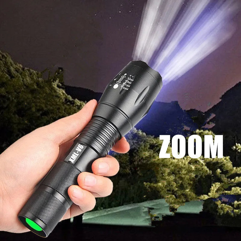 Portable mini LED zoom torch with adjustable focus and aluminium alloy body for outdoor use