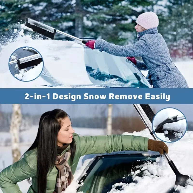 Extendable car snow shovel and windscreen wiper brush, 65 cm reach, aluminium alloy, ABS and nylon, black