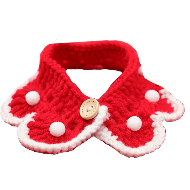 Wool knitted pet collar with cartoon pattern, sizes XS to L for neck 15-35cm, made from milk cotton