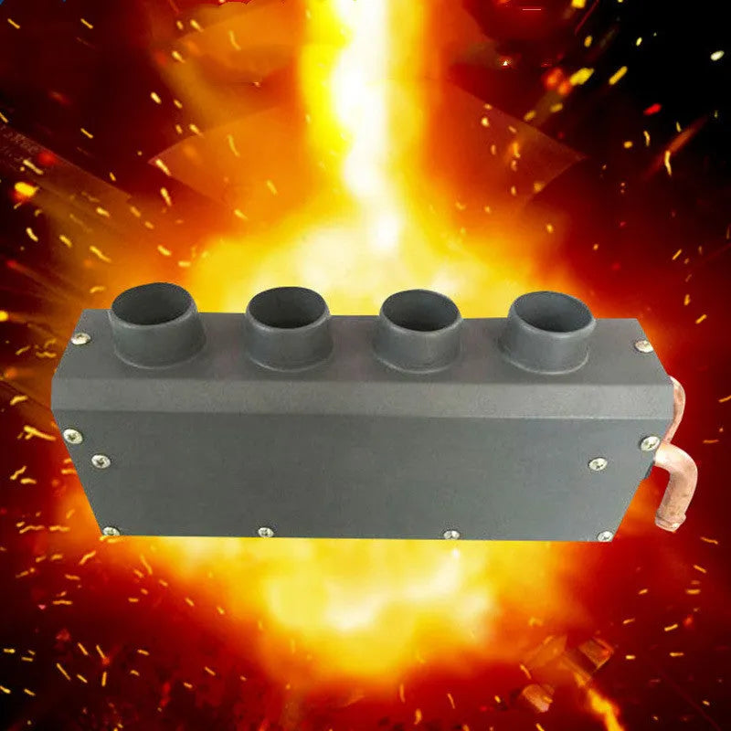 Metal car heater with four small copper pipes for engine waste heat transfer, 34cm long