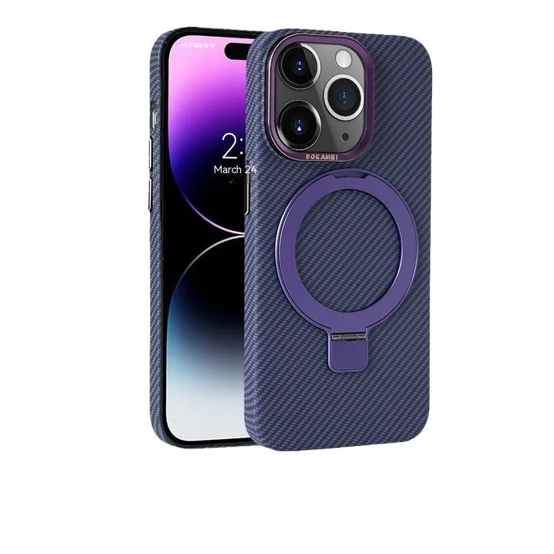 Carbon fibre iPhone case with magnetic bracket in graphite black, compatible with Apple iPhone 13 to 15 Pro Max