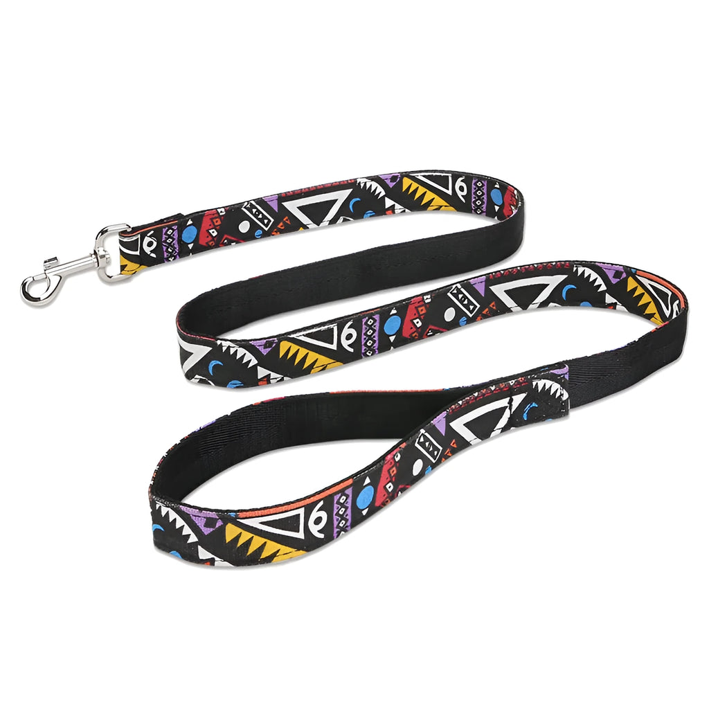 Black pet traction rope with hand-holding loop and plaid stripe pattern, 120cm imitation nylon dog lead
