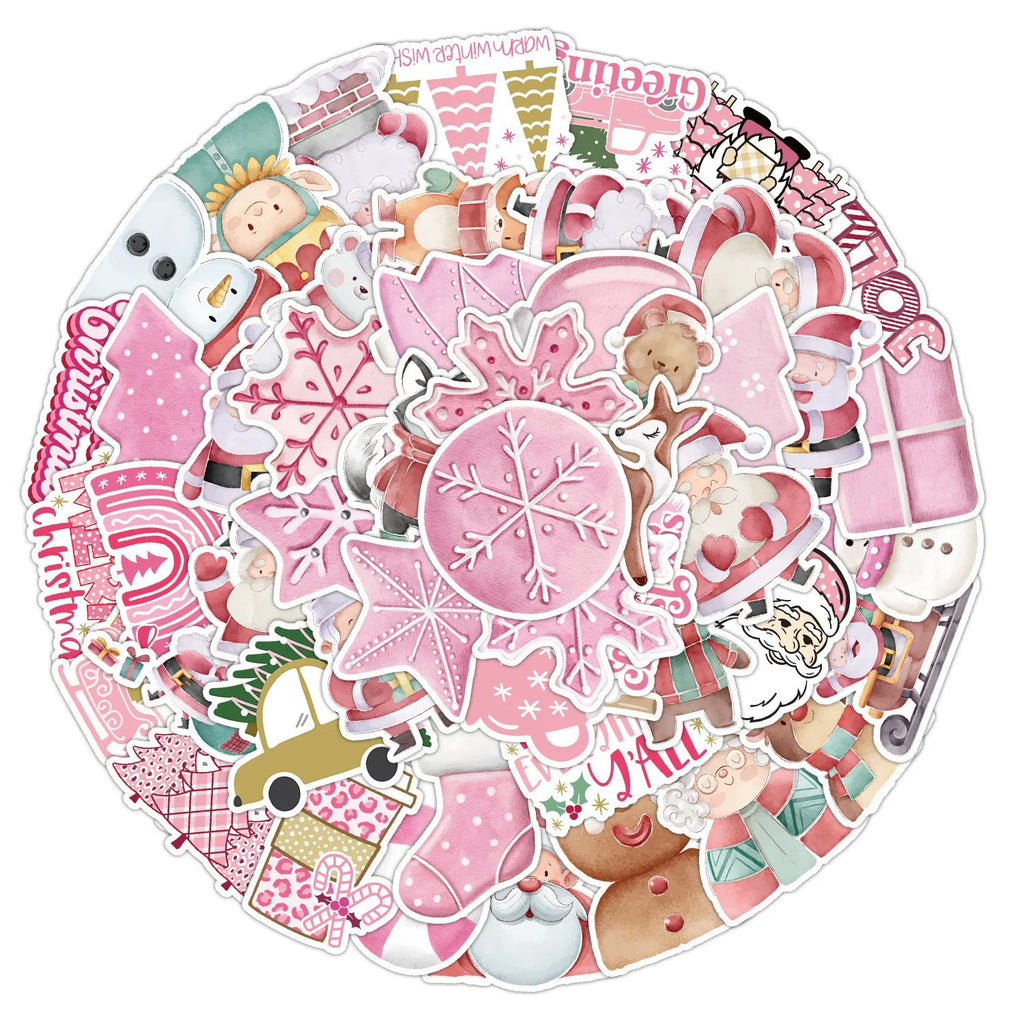 Waterproof Christmas decoration sticker set with 50 cute holiday designs for cars and devices