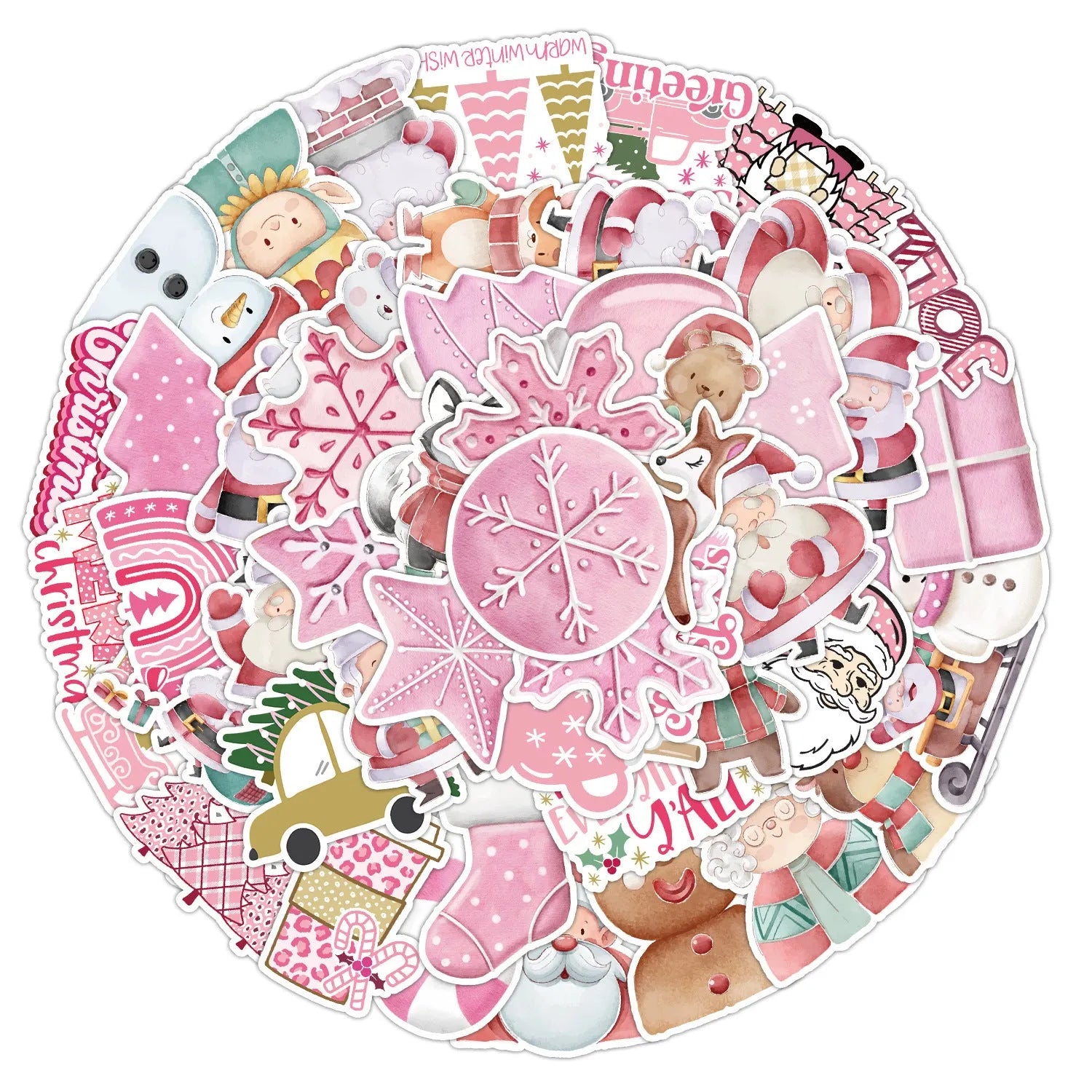 Waterproof Christmas decoration sticker set with 50 cute holiday designs for cars and devices
