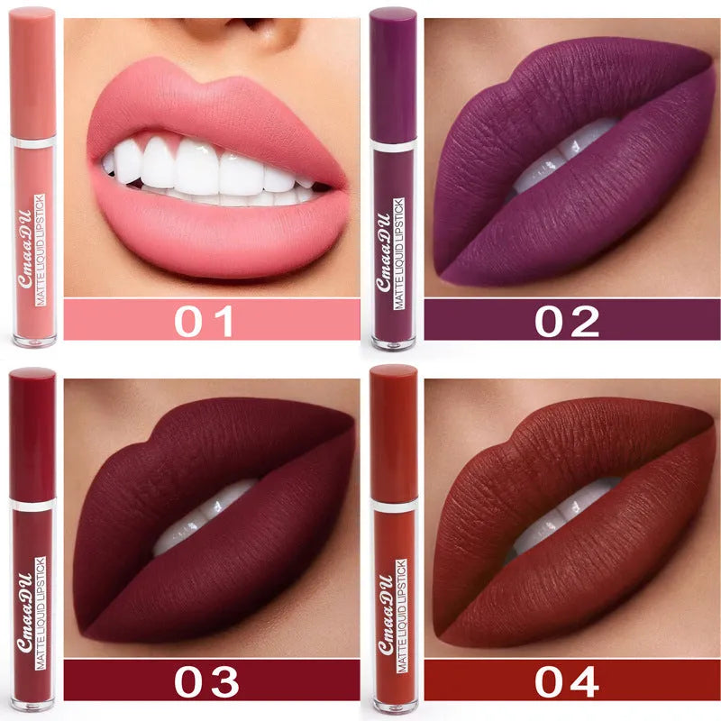Ten matte lipsticks in packaging with waterproof non-transfer formula