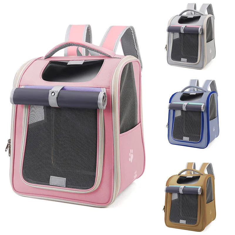 Large capacity pet bag in breathable Oxford cloth with steel wire keel support, 32x28x42cm, contrast colour