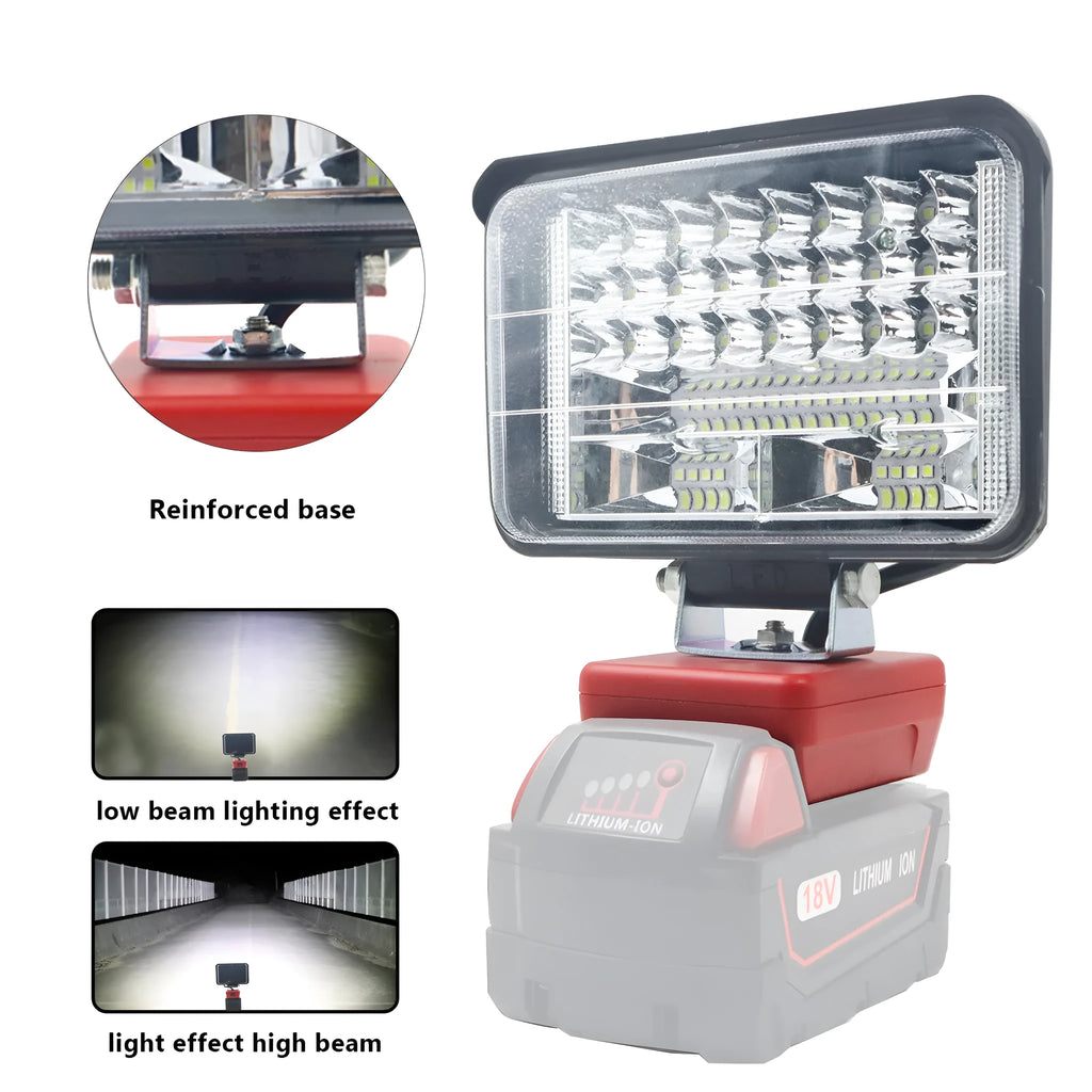 Outdoor camping engineering light for Milwaukee Mivoch battery with dual USB fast charging and ABS base, 3-8 inch