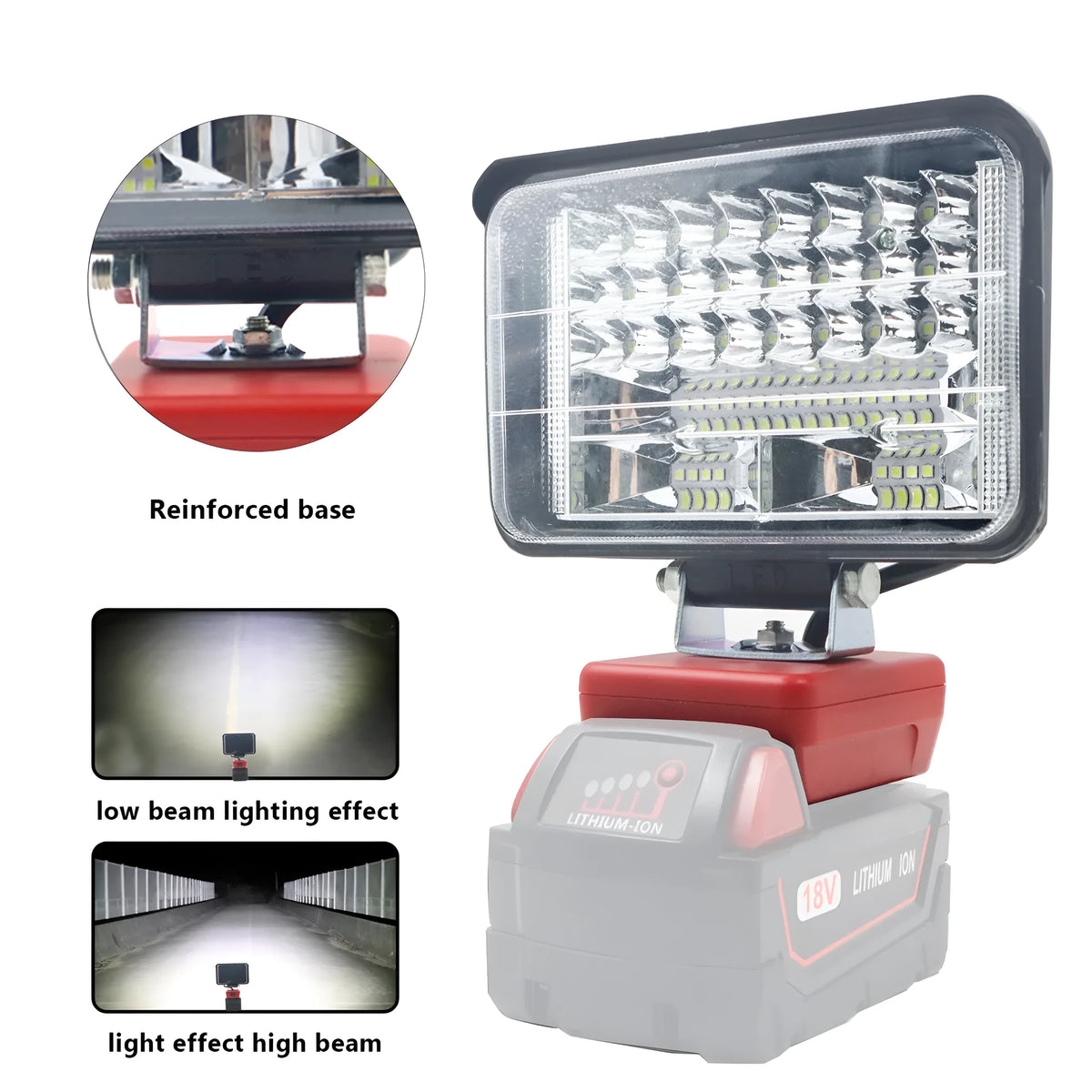 Outdoor camping engineering light for Milwaukee Mivoch battery with dual USB fast charging and ABS base, 3-8 inch