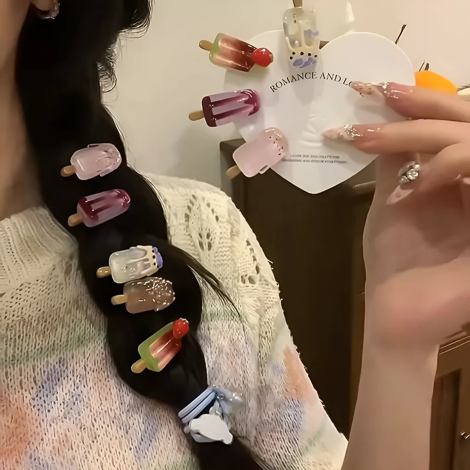 Cartoon ice cream design resin barrette hair clip in pink colour for women
