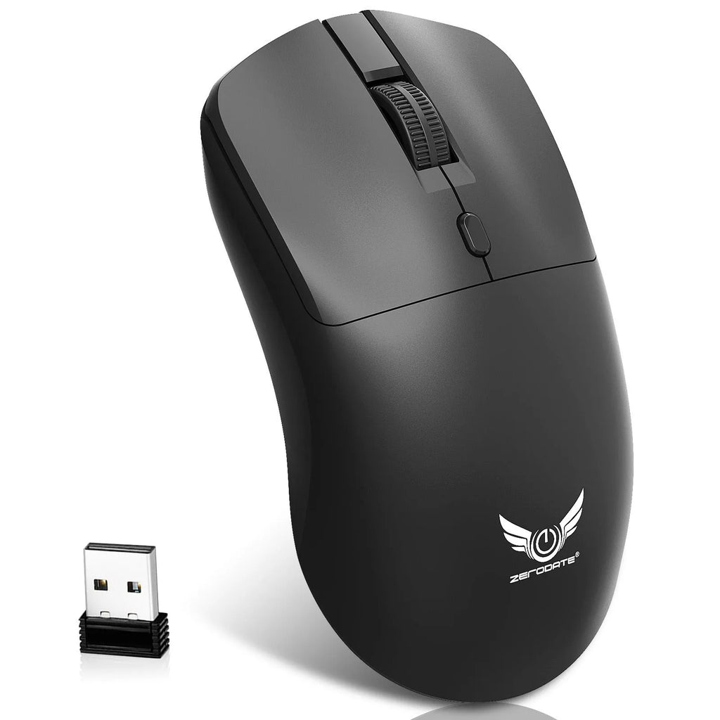 Black wireless mouse with three-gear audio button for laptops, featuring photoelectric mode and battery operation