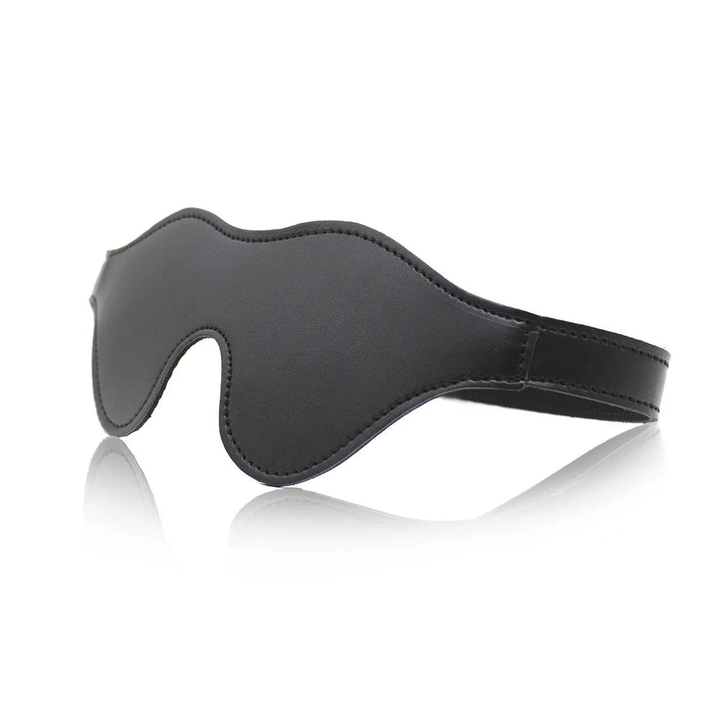 Women's adjustable velcro leather eye mask in five colour options showing three-dimensional design