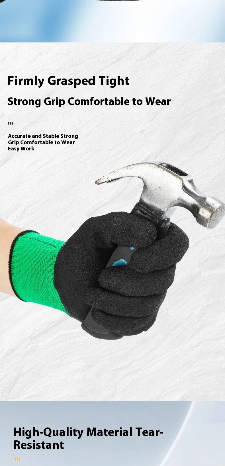 Black and green rubber work gloves with textured non-slip palm, shown from the side.