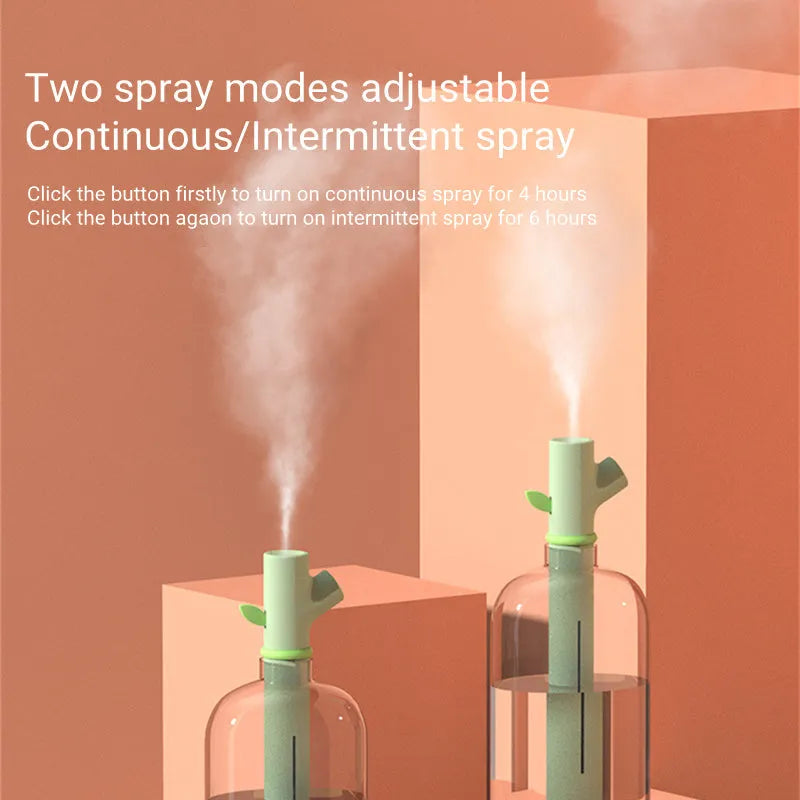 Transparent branch-shaped USB humidifier producing cool mist with 197mm height and 58mm diameter dimensions