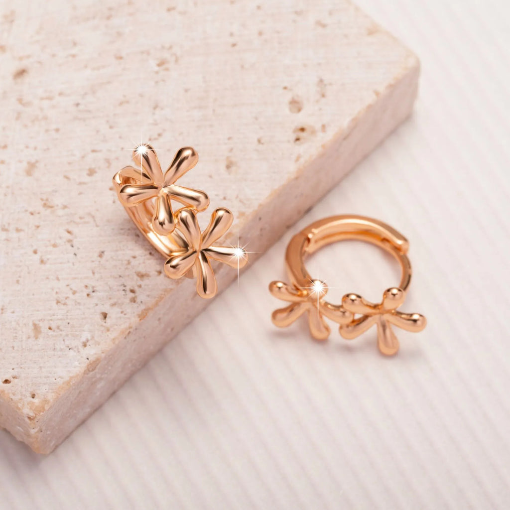 Rose gold electroplated circular waterdrop flower earrings with fresh sweet styling