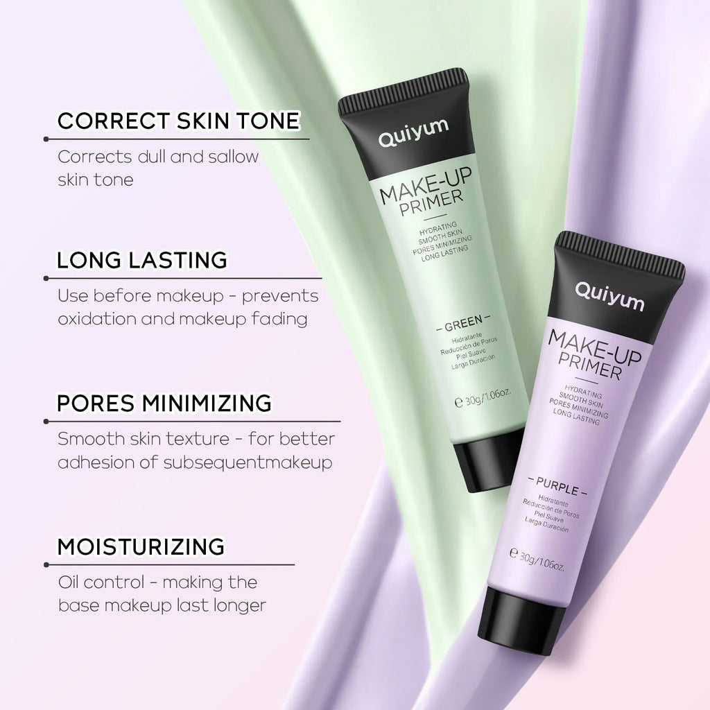 30g colour correcting makeup primer pot in green, pink, purple, and clear shades