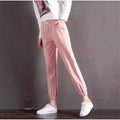 Women's cropped harem track pants in thin polyester, mid waist, solid colour, sizes S to 3XL