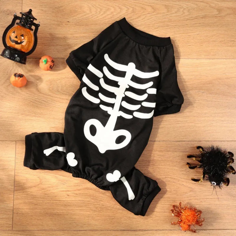 Halloween luminous skeleton costume for a dog, showing four-legged design.