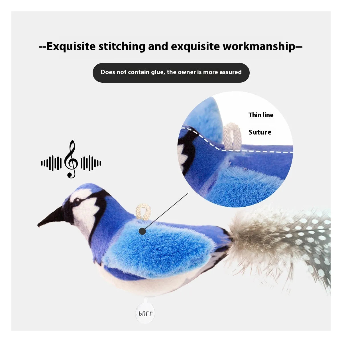 Plush bird simulation cat toy in four colour variants: blue kingfisher, coloured bird, sparrow and yellow bird