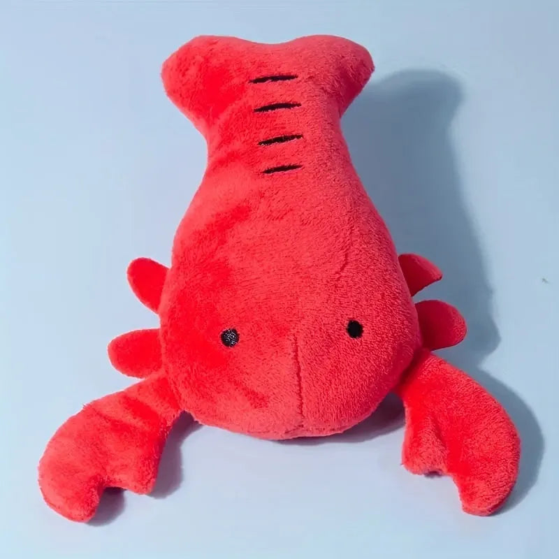 Red squeaky lobster stuffed dog toy measuring 12.5cm with detailed appendages