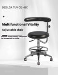 Black leather dental chair with adjustable height for clinical use