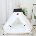 White striped pet teepee tent with removable cushion for small dogs and cats indoors