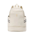 Large polyester travel backpack with dry wet separation compartments in beige colour with curved shoulder straps