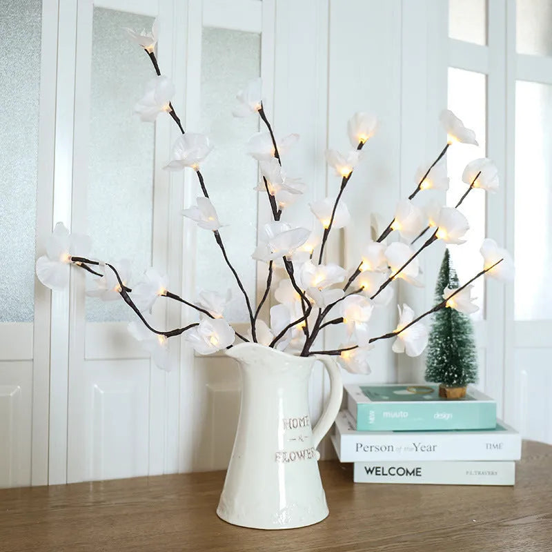 65cm pink phalaenopsis branch LED light with flexible design, battery operation, and 20 individual warm light points for bedroom decoration