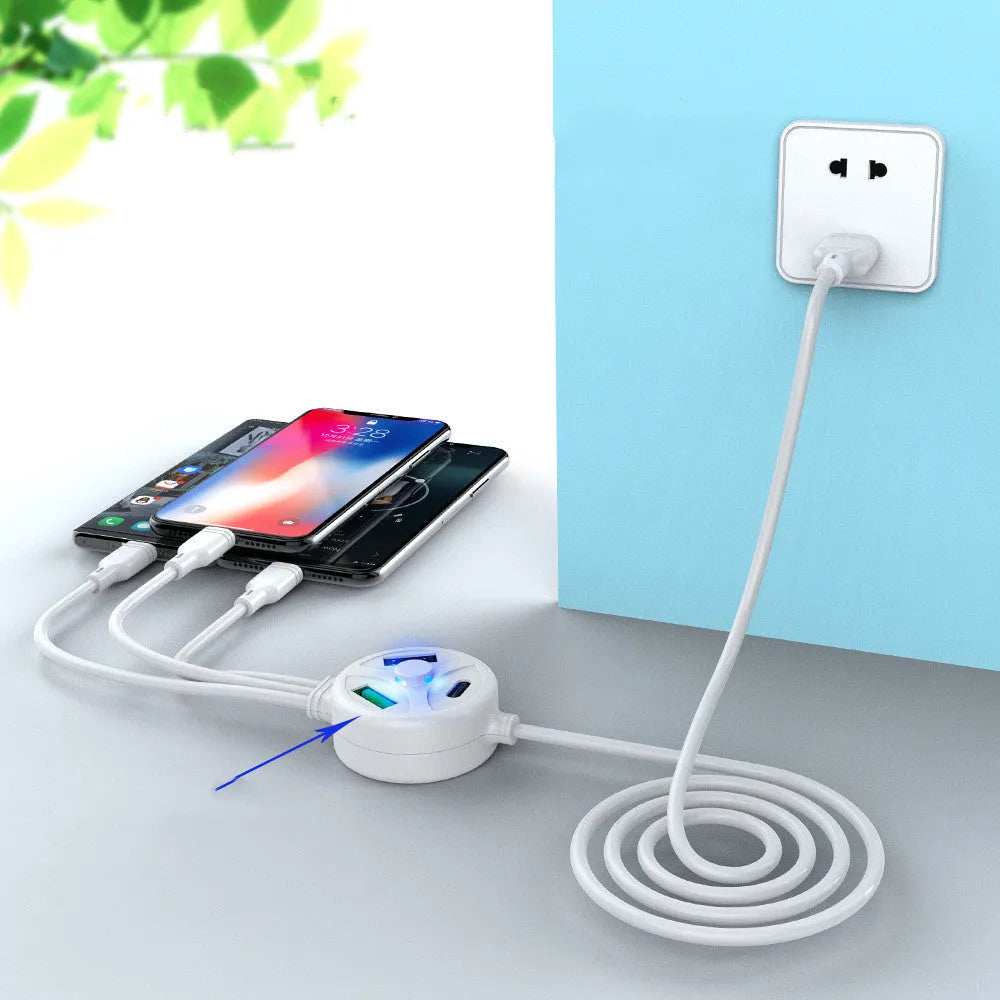 PDPVC mobile phone charging cable showing three connector types and 1.2m length