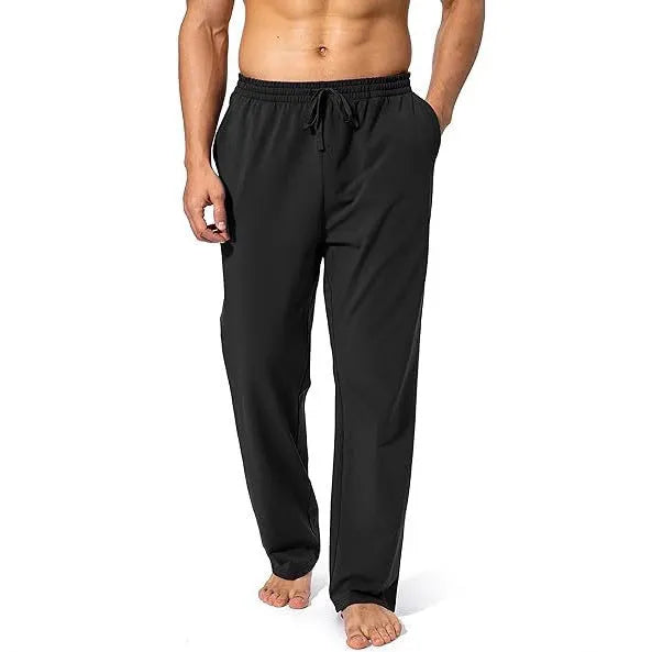 Men's loose-fitting grey casual trousers made from quick-drying polyester fabric.