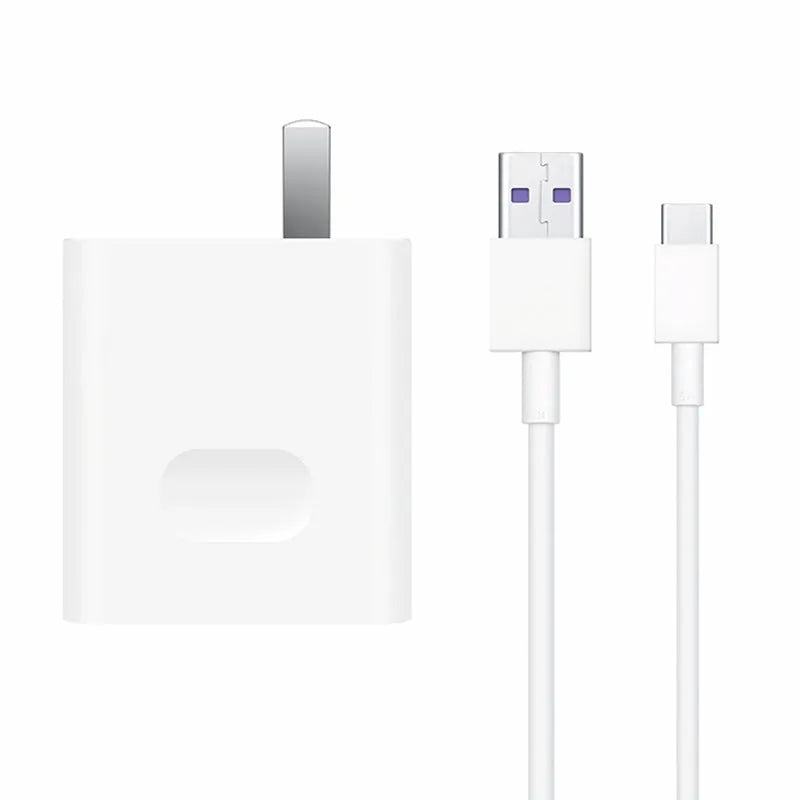 White 40W QC3.0 fast charger set with 5A charging cable for mobile phones