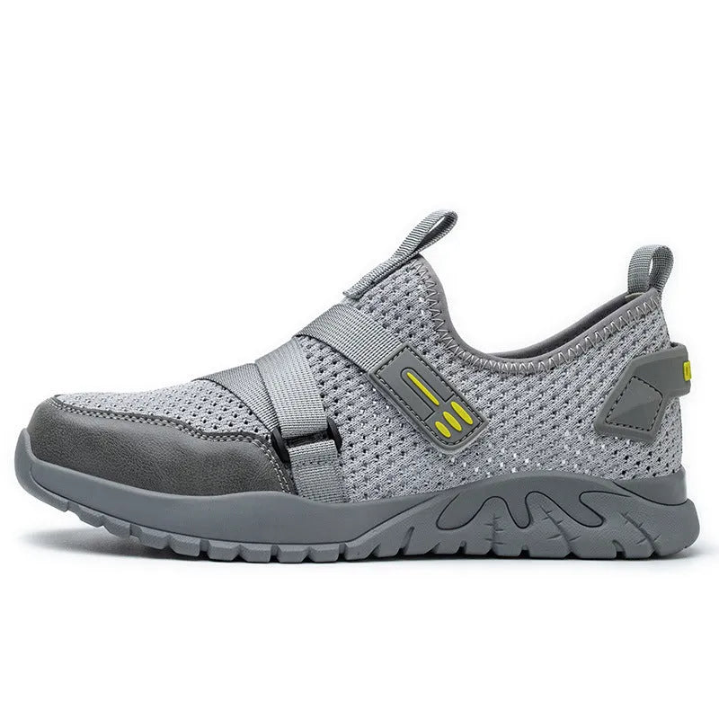 Grey anti-smash anti-puncture insulation safety work shoes with woven upper and thick rubber sole