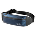 Men's blue waterproof sports waist bag showing 45cm length and adjustable strap
