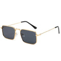 Men's square steampunk sunglasses showing gold frame with grey lenses and black frame option.