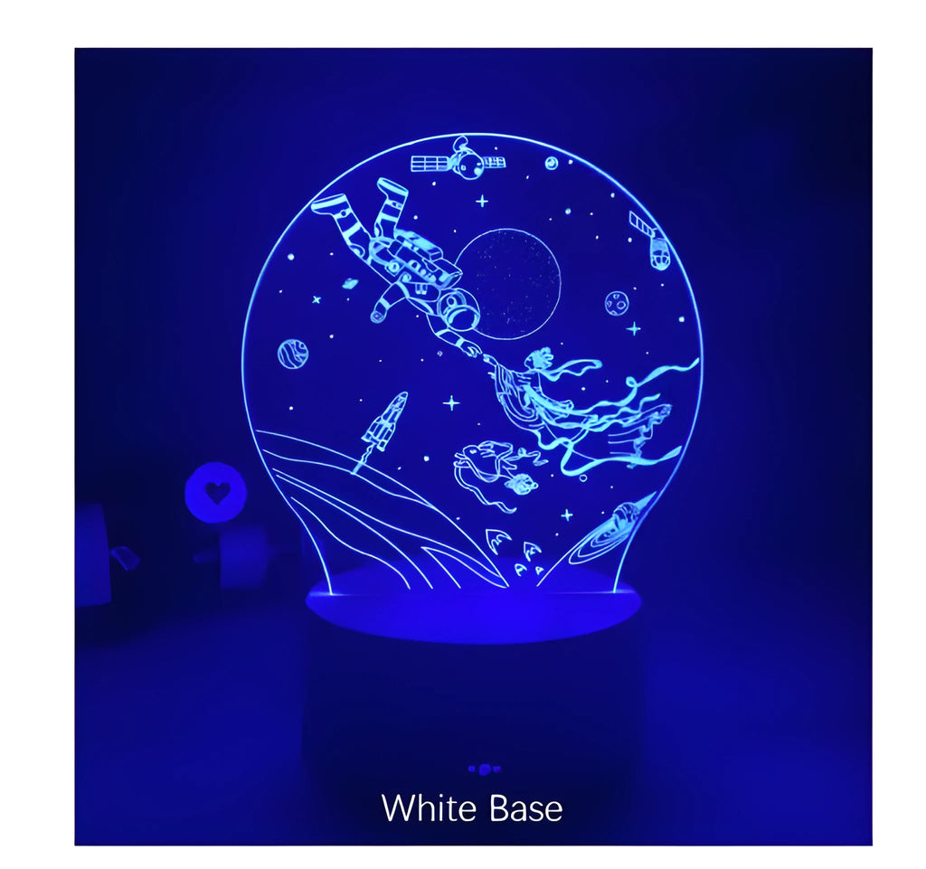 Touch 3D night light with USB power, 3W LED, seven colours, and black or white base options