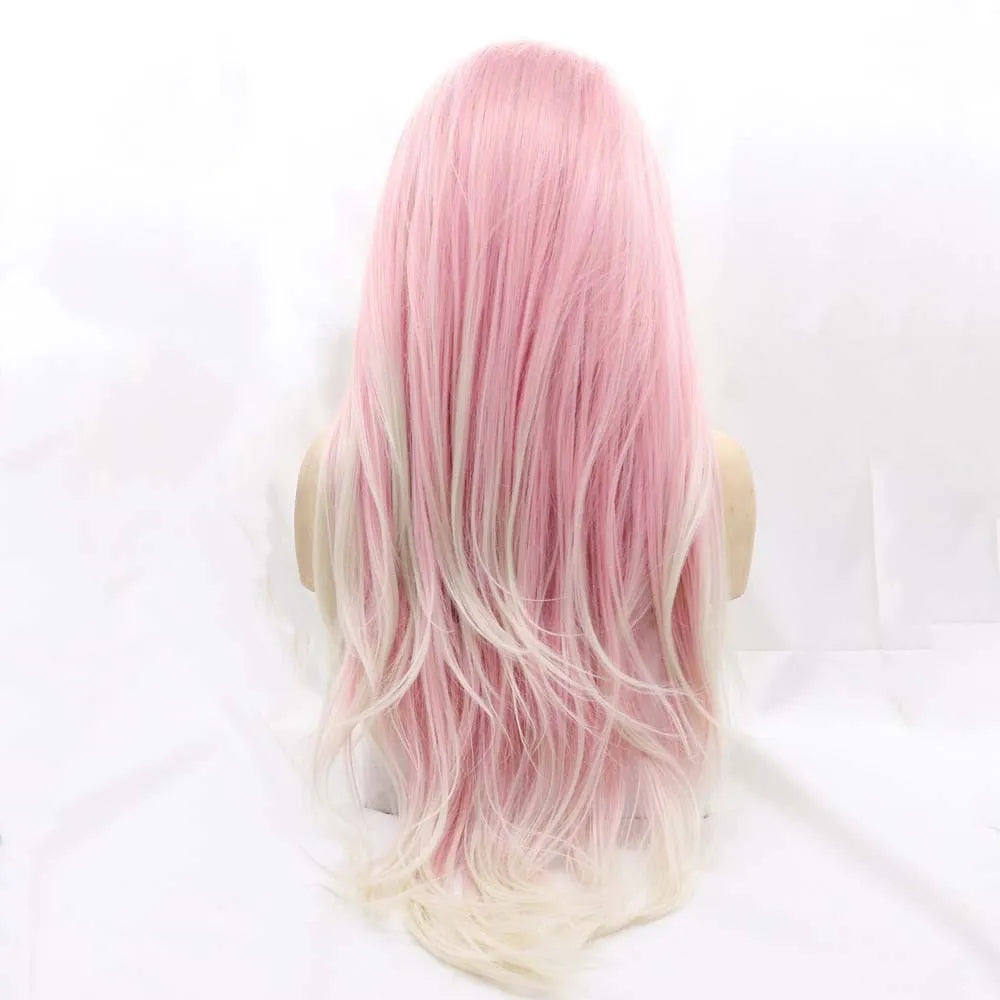 Pink gradient big wave fluffy fashion wig for ladies with curly synthetic hair