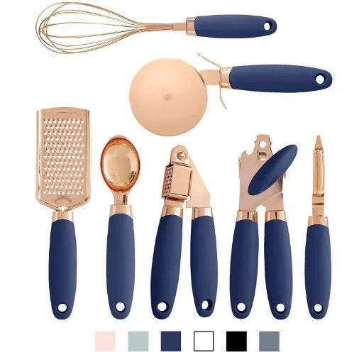 Stainless steel seven-piece kitchen gadget set with bottle and can openers in modern minimalist style