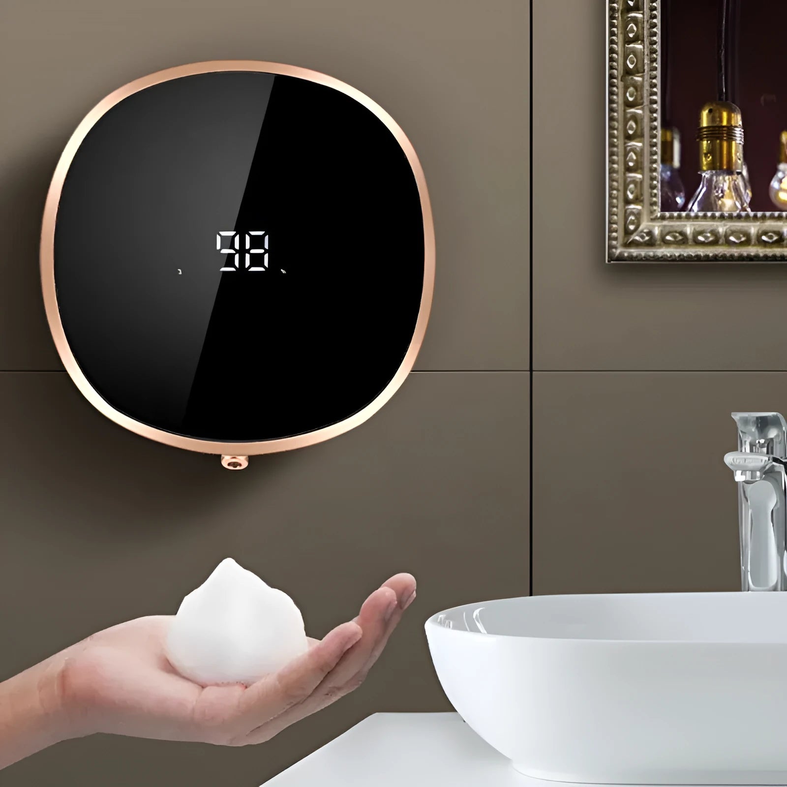 White automatic soap dispenser with infrared sensor and 280ml capacity for touch-free hand washing