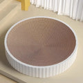 Round green cat scratching board with corrugated paper surface and two replacement refills