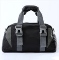 Waterproof nylon yoga and gym bag in black, shown in medium and large sizes.