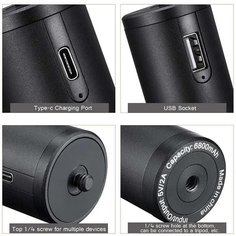 Black portable power bank with integrated handle showing 12.5cm length and 3.2cm width dimensions