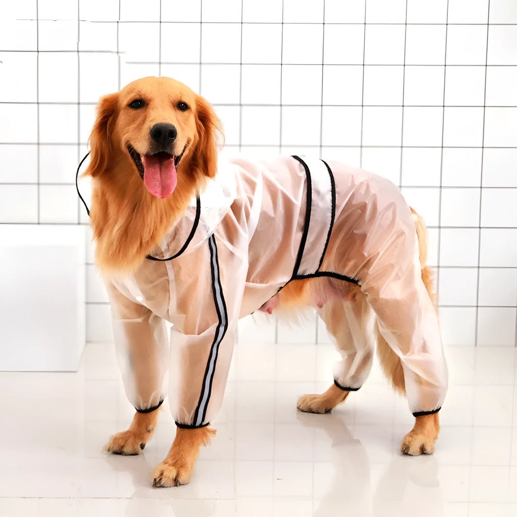 Transparent waterproof large dog raincoat made from raincoat cloth and TPU material, sizes XS to 7XL