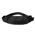 Black Oxford cloth waist pack with zipper opening showing internal mobile phone and ID card pockets