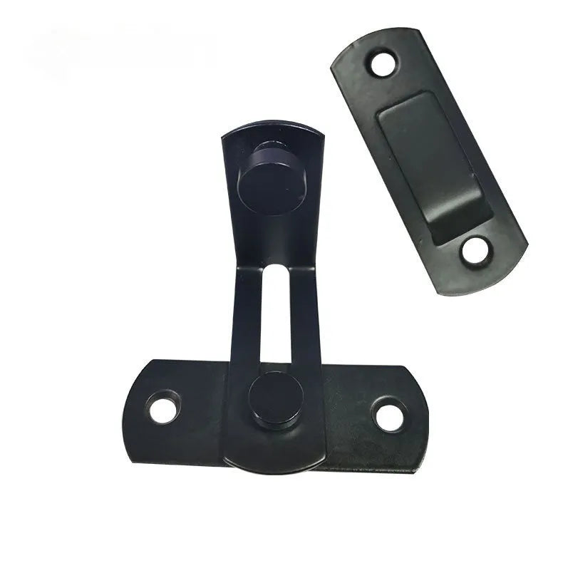 90-degree black carbon steel sliding door lock with flat stainless steel shackle for warehouse and barn doors